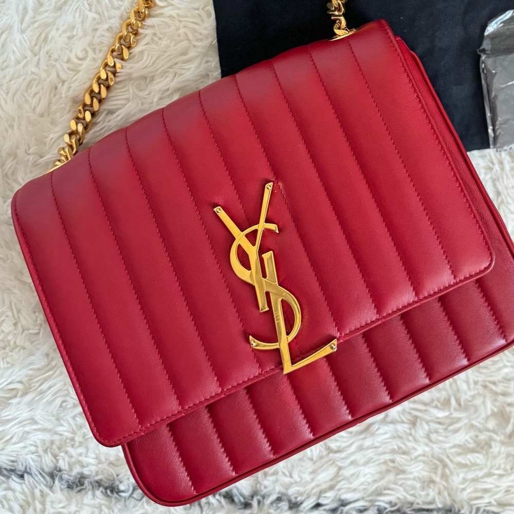 🛑 S O L D 🛑  Lambskin Matelasse Monogram Large Vicky Chain Bag Rouge Eros